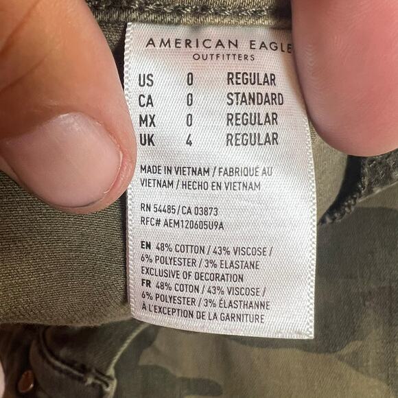 American Eagle Jeans Womens Size 0 Green Camo Hi Rise Jeggings Super Stretch - Picture 4 of 8